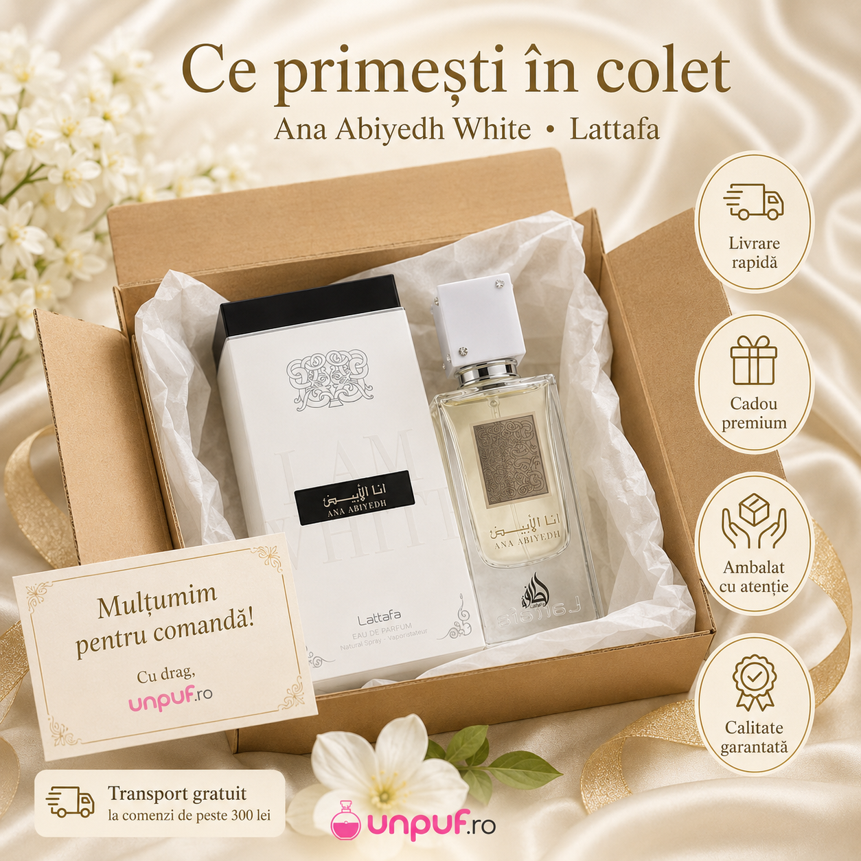 Note olfactive Ana Abiyedh White Lattafa bergamotă portocală șofran lăm&acirc;ie pară vanilie mosc ambră lemn de santal